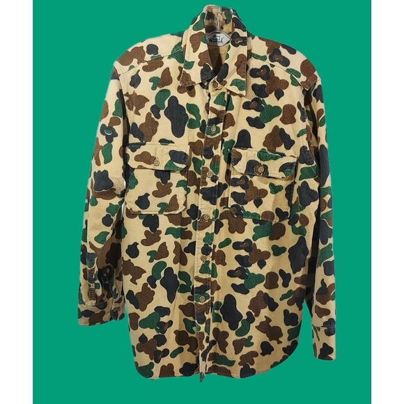 Woolrich Shirt Mens Large Duck Camo Hunting Frog Skin 80s USA Vintage100% Cotton - Picture 1 of 14